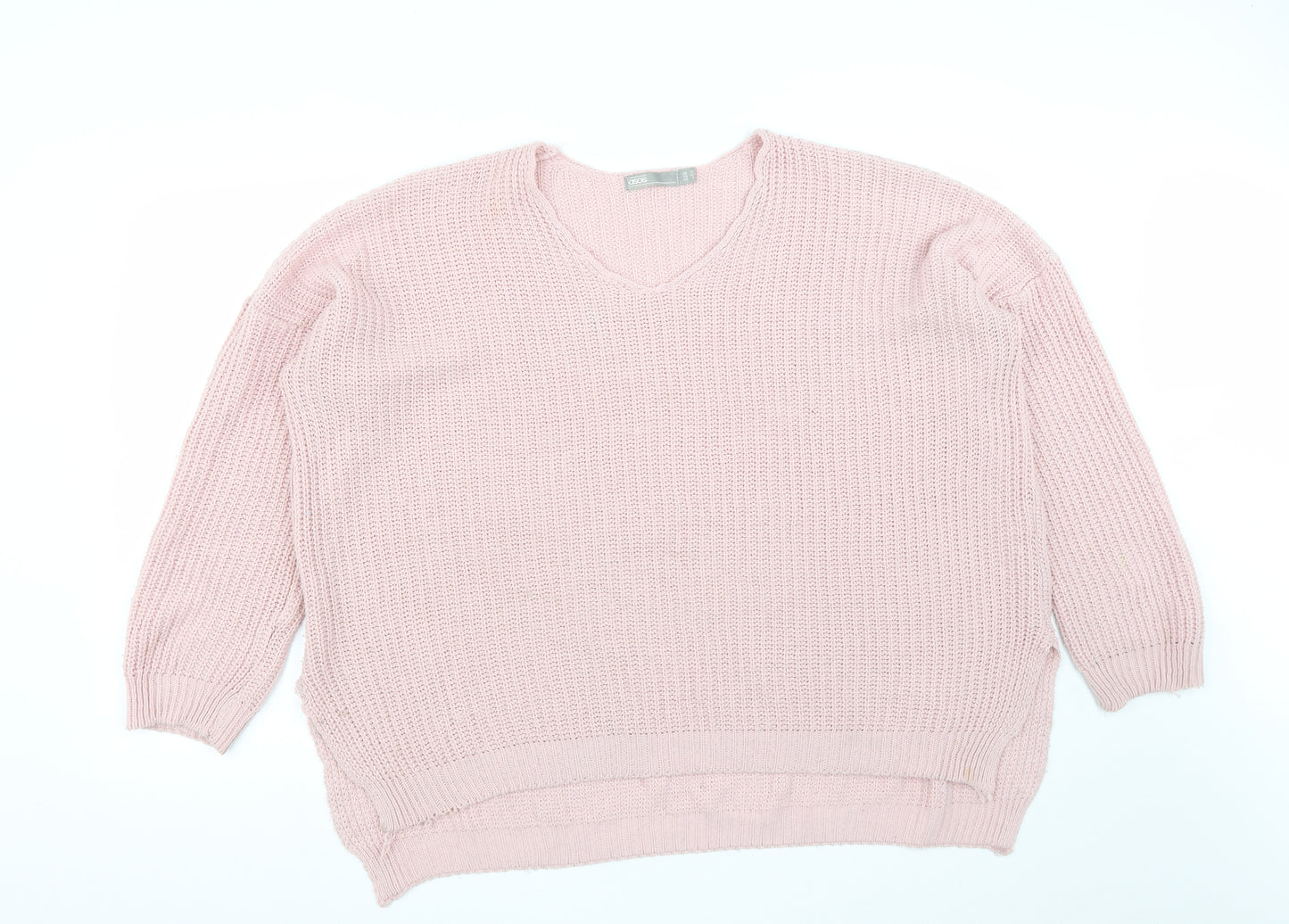 ASOS Womens Pink V-Neck  Acrylic Pullover Jumper Size 12