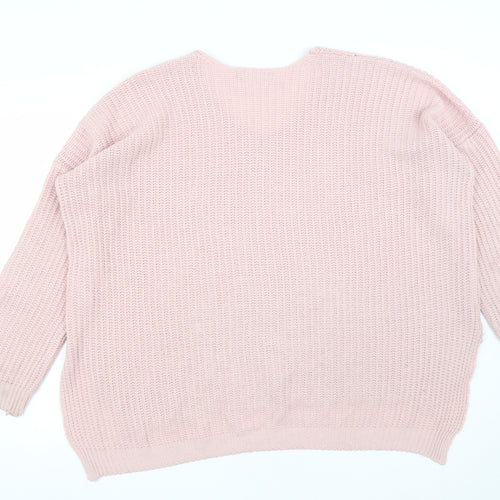 ASOS Womens Pink V-Neck  Acrylic Pullover Jumper Size 12