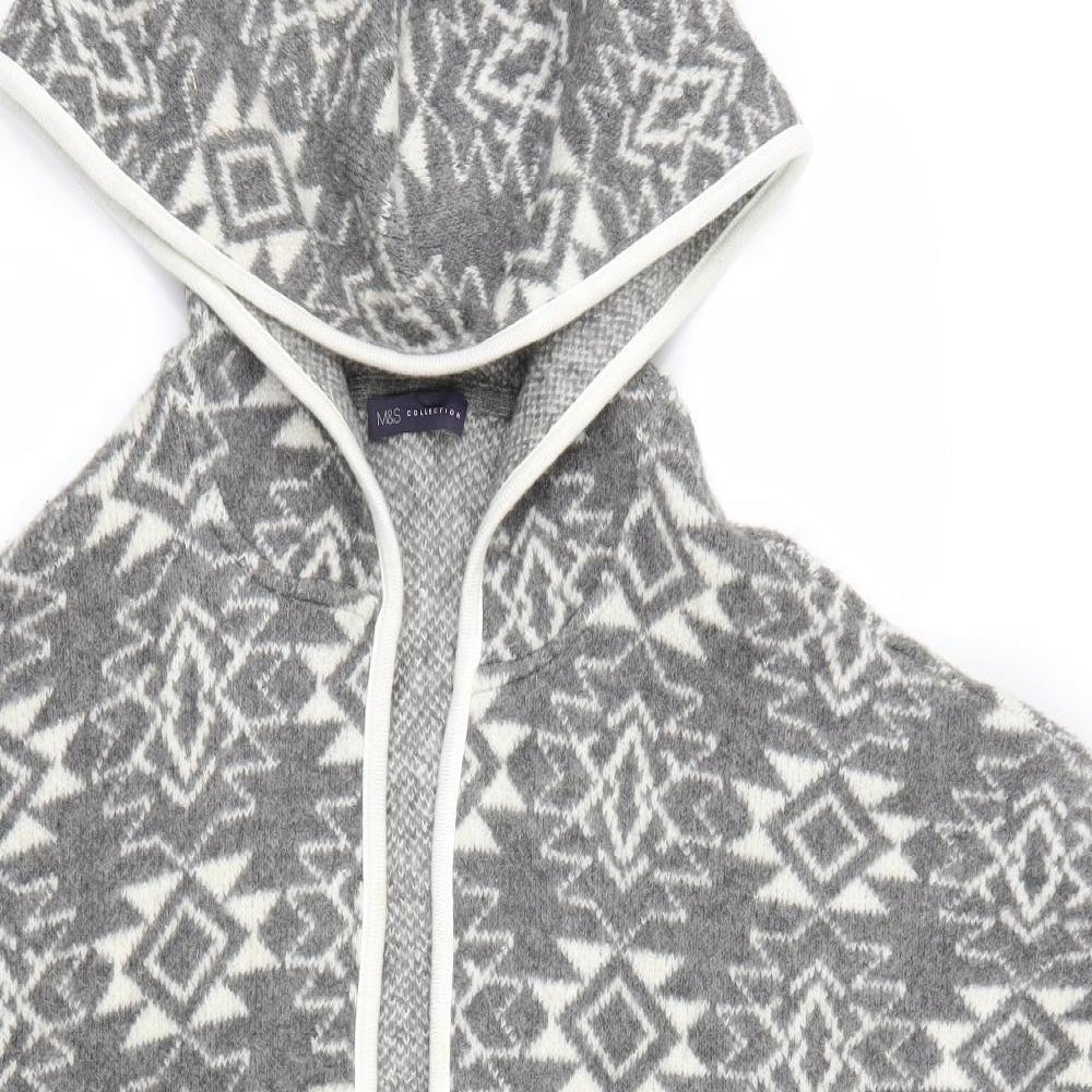 Marks and Spencer Womens Grey V-Neck Geometric Acrylic Cape Jumper Size M