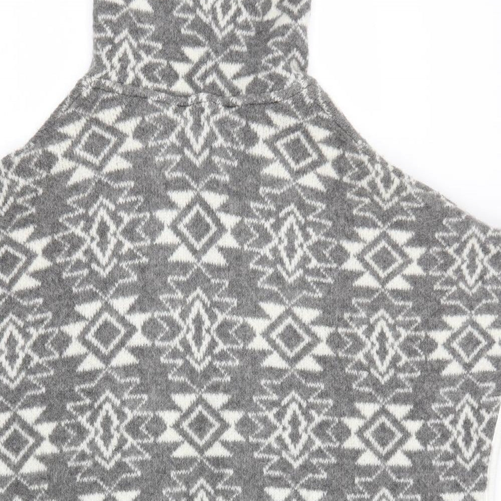 Marks and Spencer Womens Grey V-Neck Geometric Acrylic Cape Jumper Size M