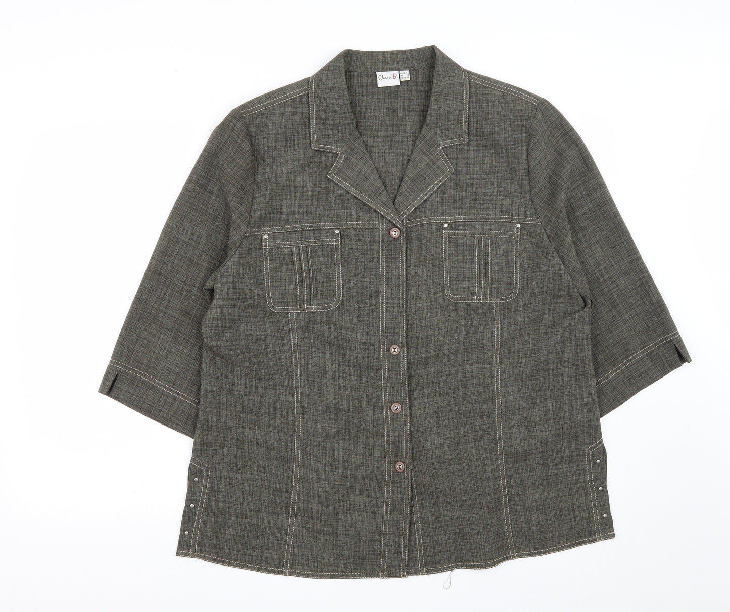 Oscar B Womens Green  Polyester Basic Button-Up Size 18 Collared