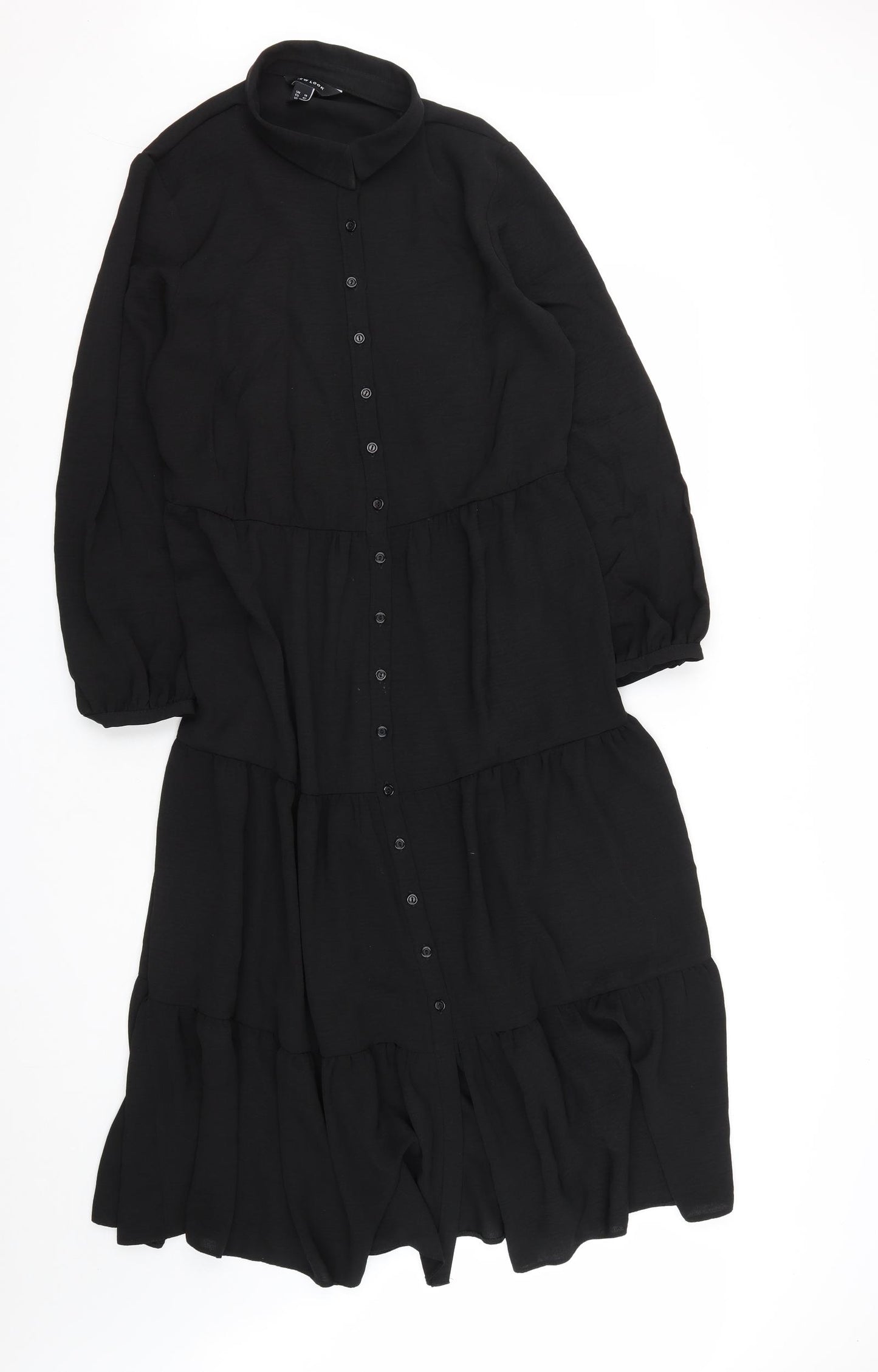 New Look Womens Black  Polyester Shirt Dress  Size 14  Collared Button