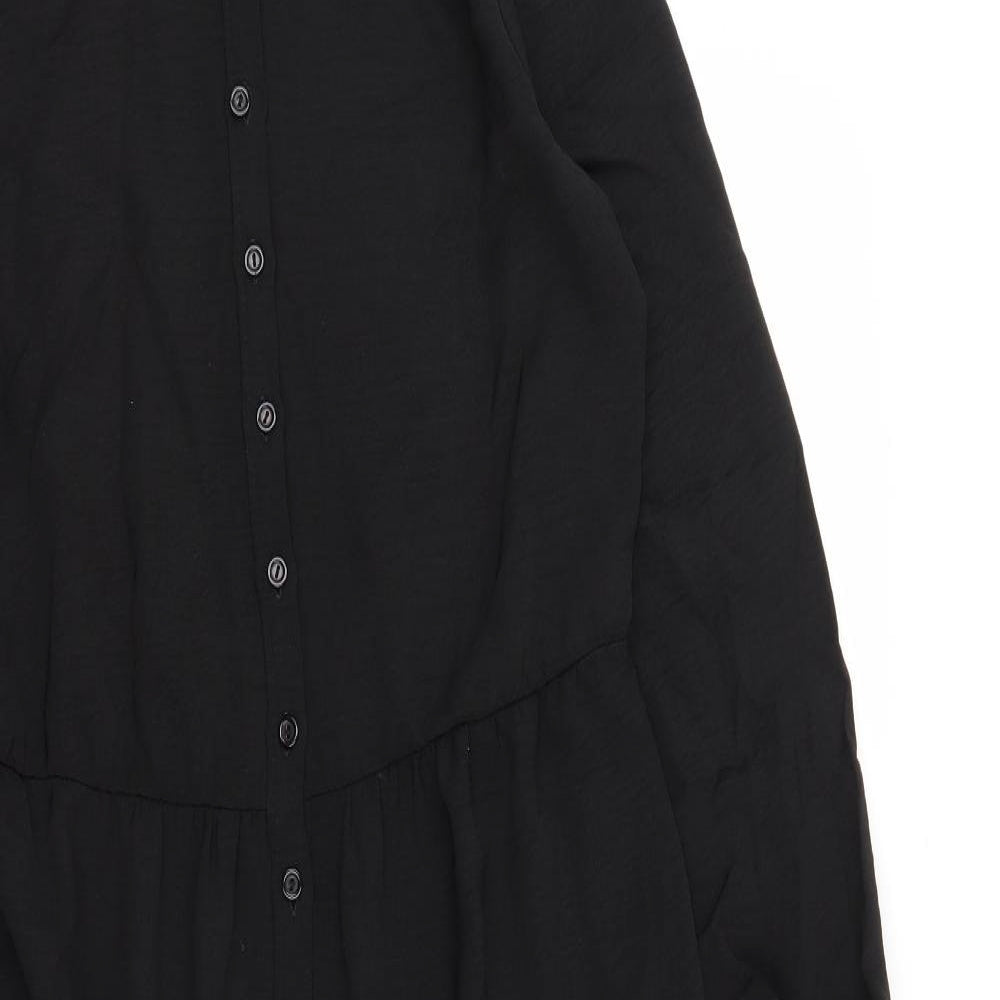 New Look Womens Black  Polyester Shirt Dress  Size 14  Collared Button