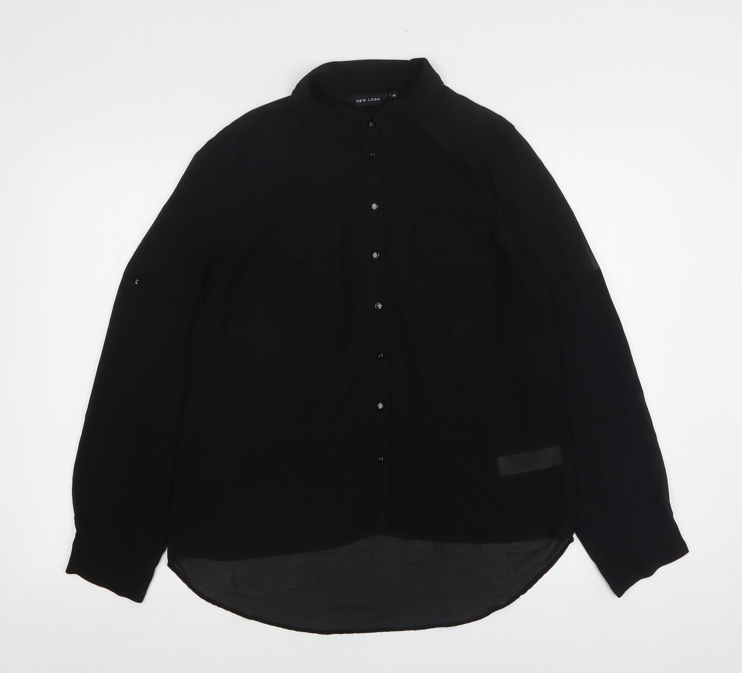 New Look Womens Black  Polyester Basic Button-Up Size 12 Collared