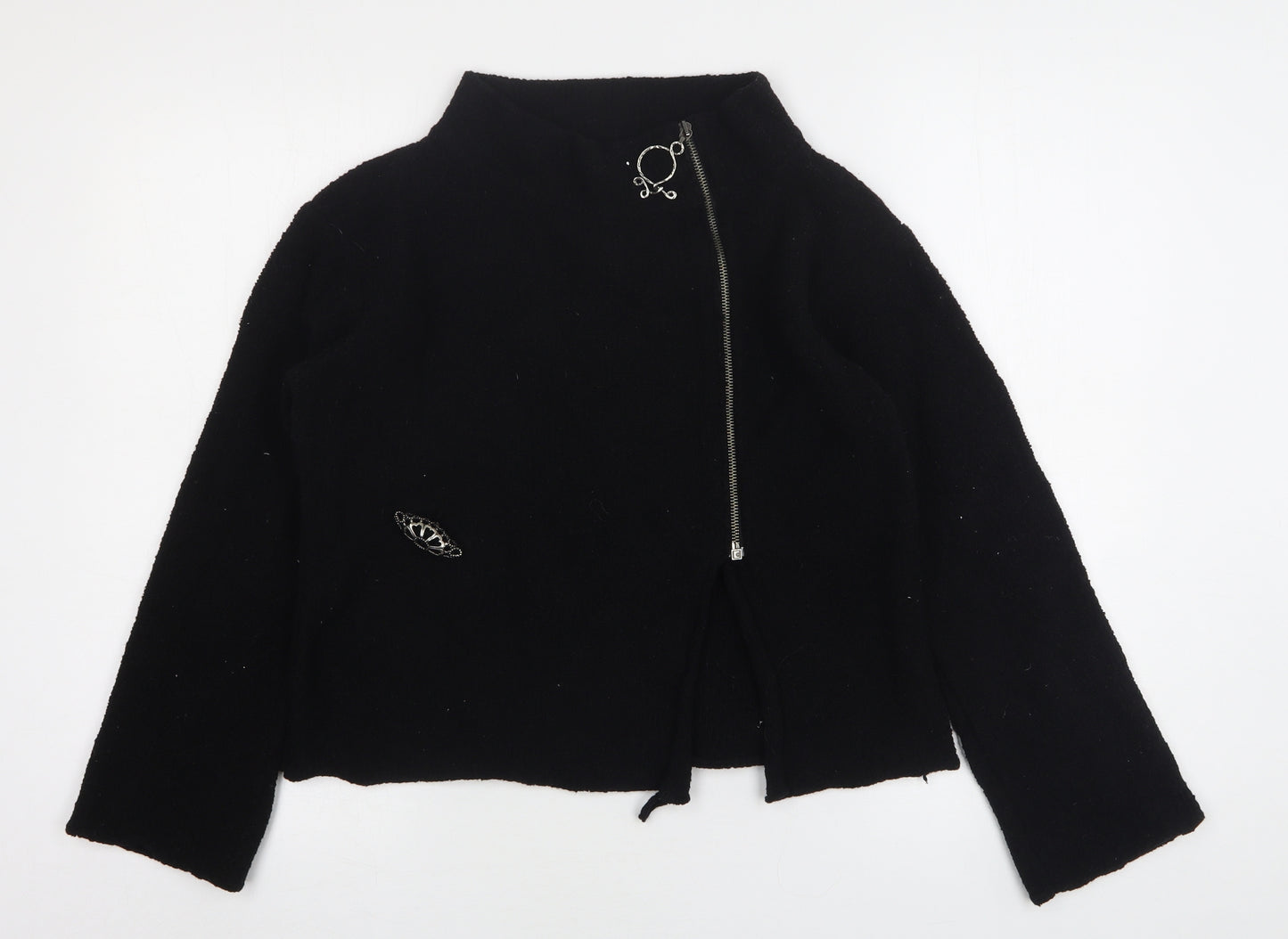 Lunatisme Womens Black Round Neck  Wool Cardigan Jumper One Size
