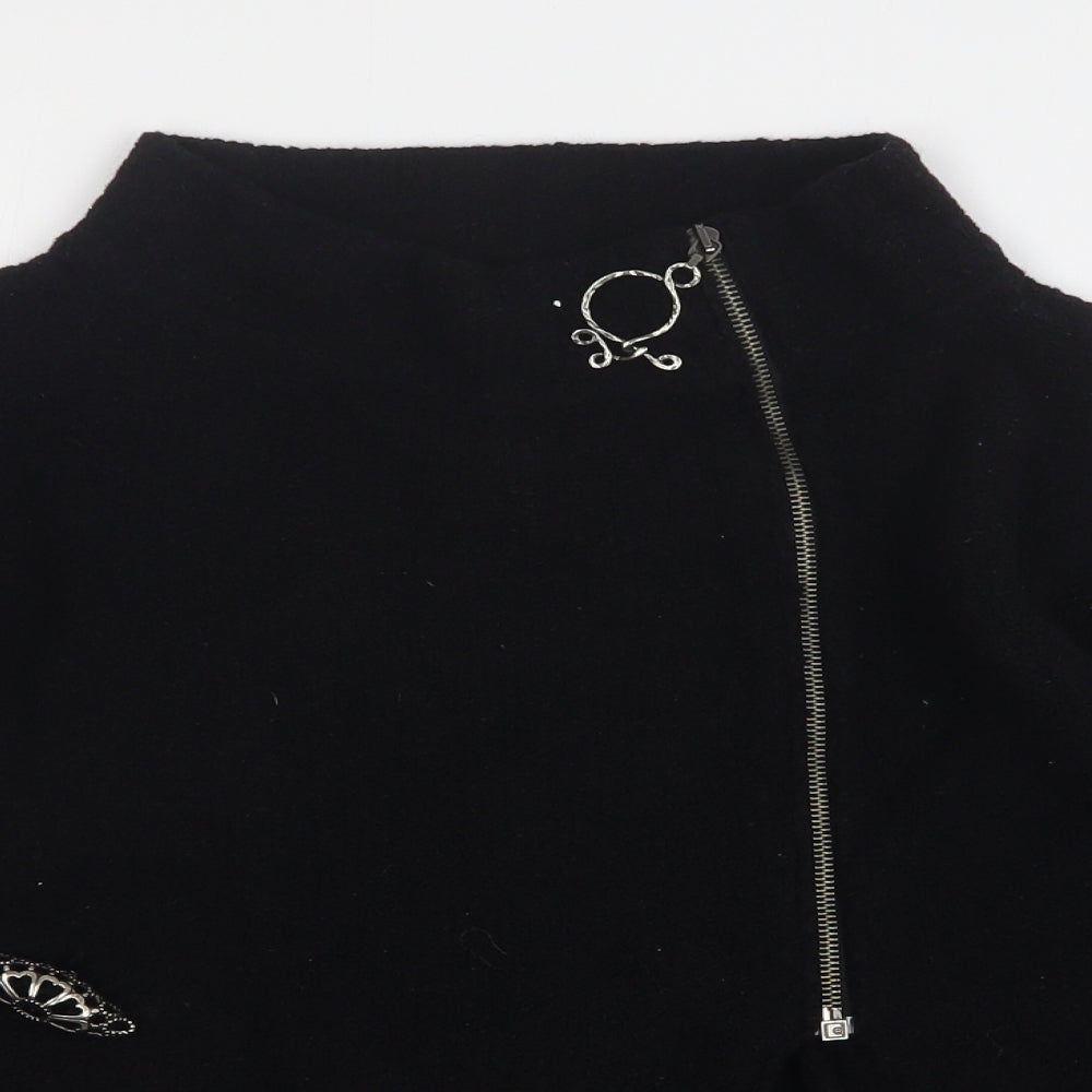 Lunatisme Womens Black Round Neck  Wool Cardigan Jumper One Size