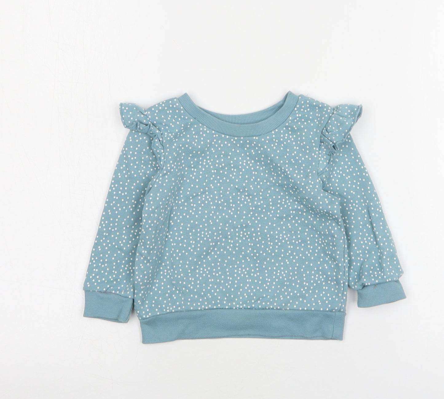 Primark Girls Green Polka Dot Cotton Pullover Jumper Size 9-12 Months