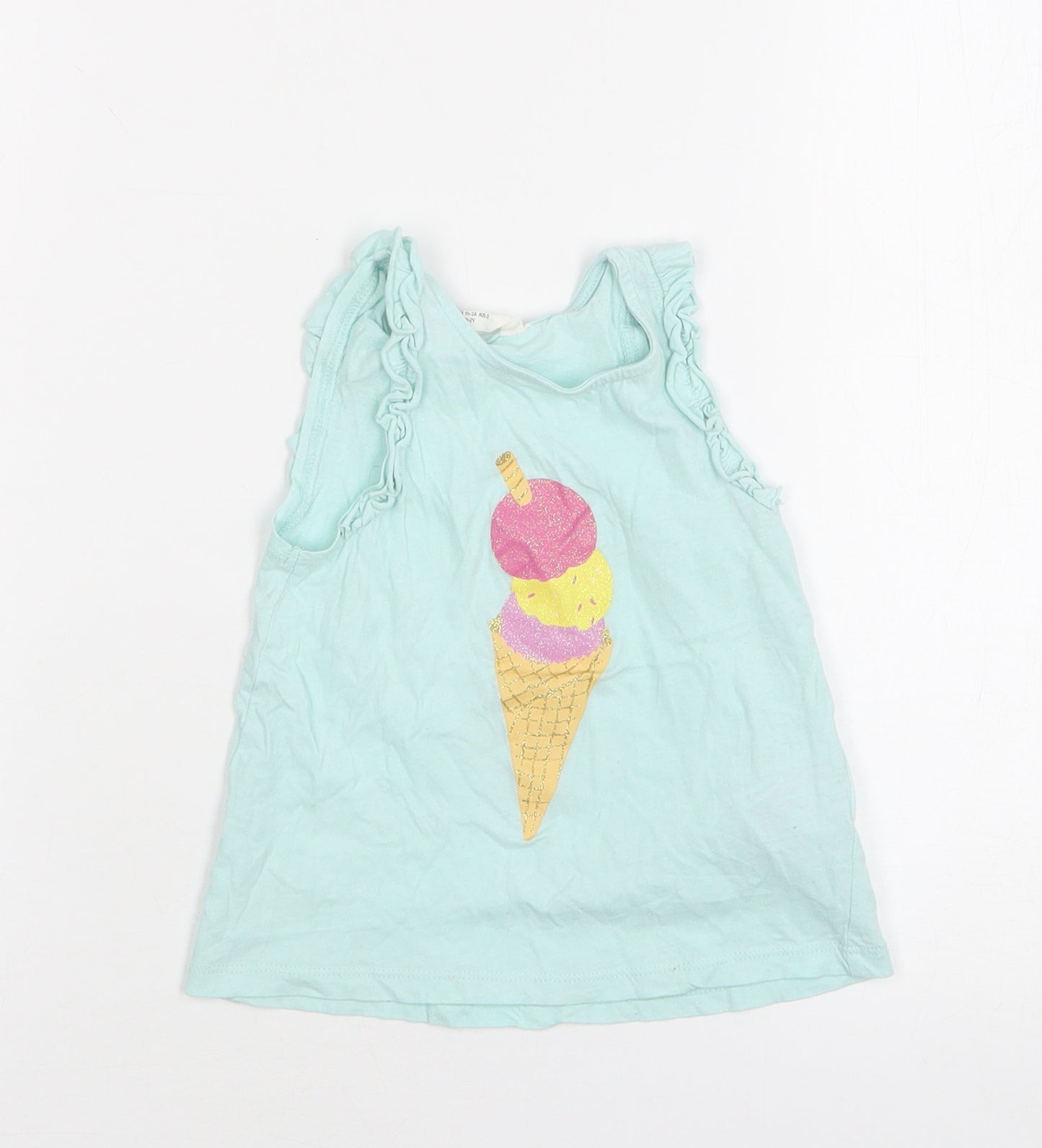 H&M Girls Green  Cotton Basic Tank Size 18-24 Months Round Neck