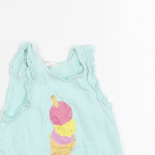 H&M Girls Green  Cotton Basic Tank Size 18-24 Months Round Neck