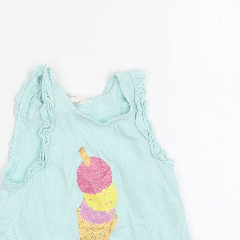 H&M Girls Green  Cotton Basic Tank Size 18-24 Months Round Neck