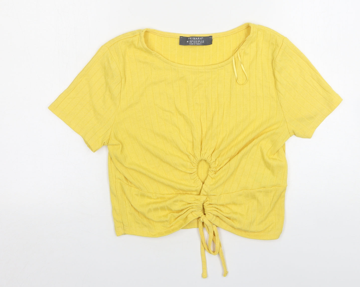 Primark Womens Yellow  Polyester Cropped T-Shirt Size 12 Round Neck