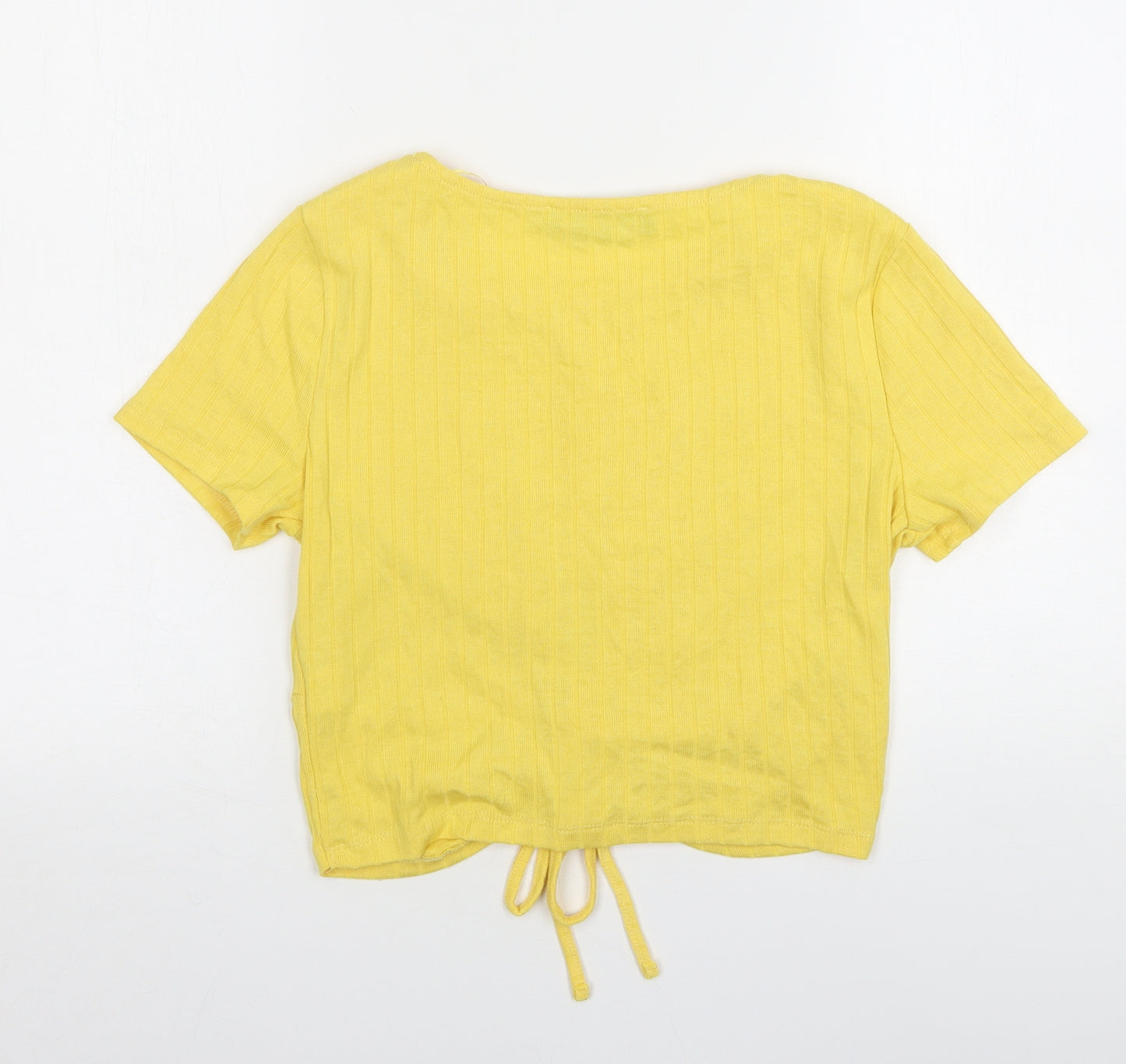 Primark Womens Yellow  Polyester Cropped T-Shirt Size 12 Round Neck
