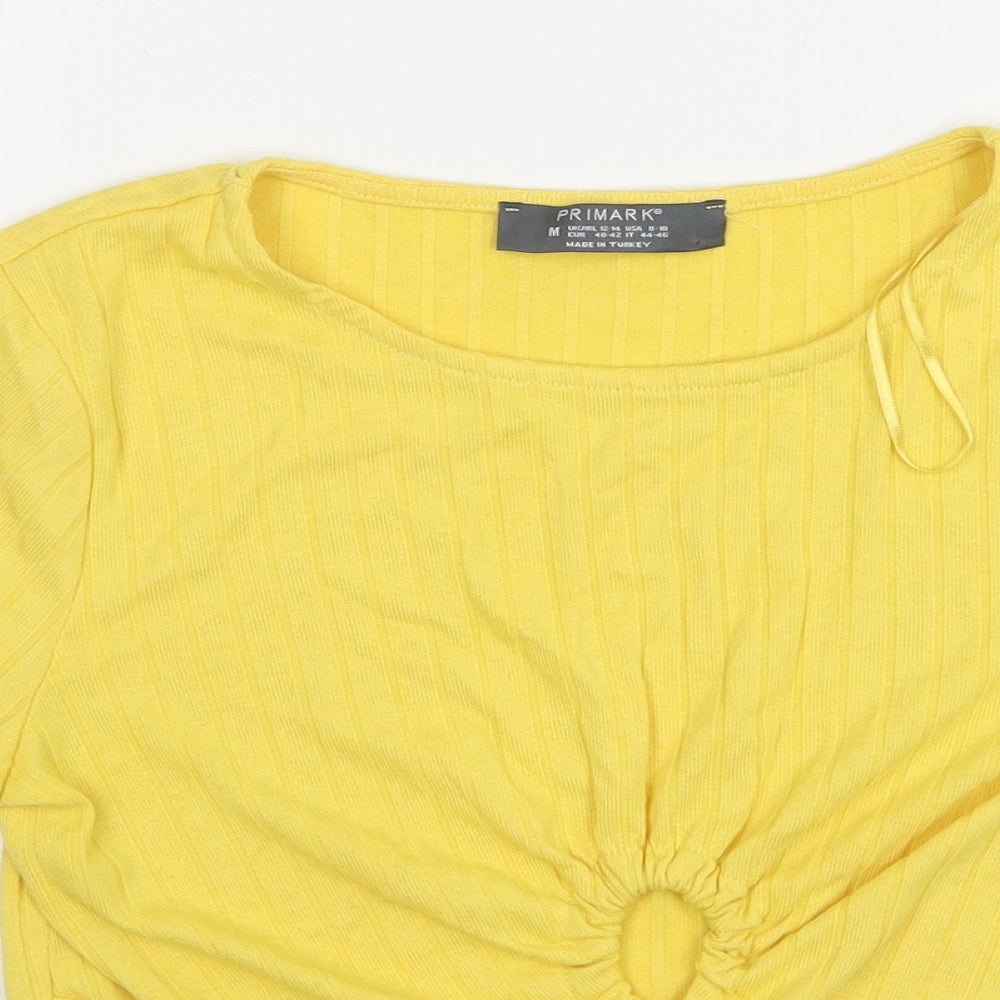 Primark Womens Yellow  Polyester Cropped T-Shirt Size 12 Round Neck