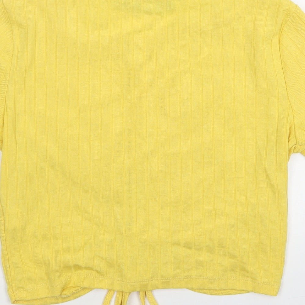 Primark Womens Yellow  Polyester Cropped T-Shirt Size 12 Round Neck