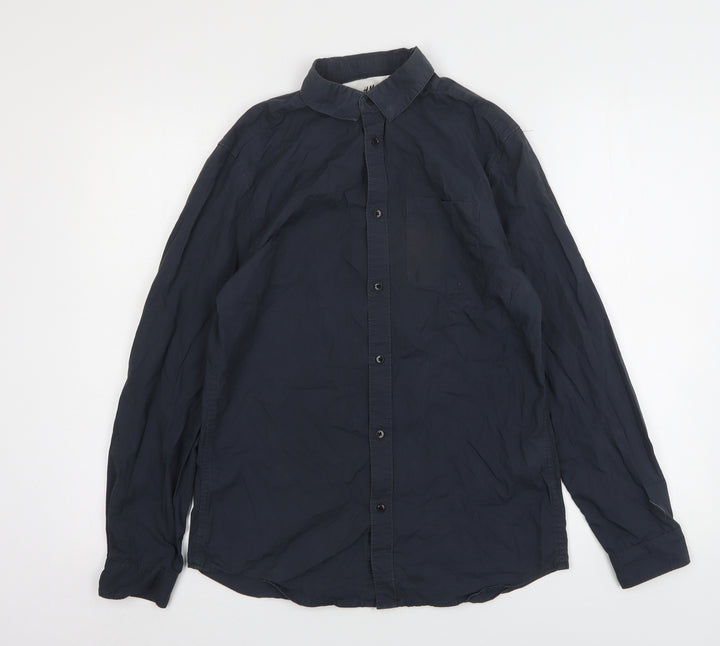 H&M Mens Grey  Cotton  Button-Up Size S Collared