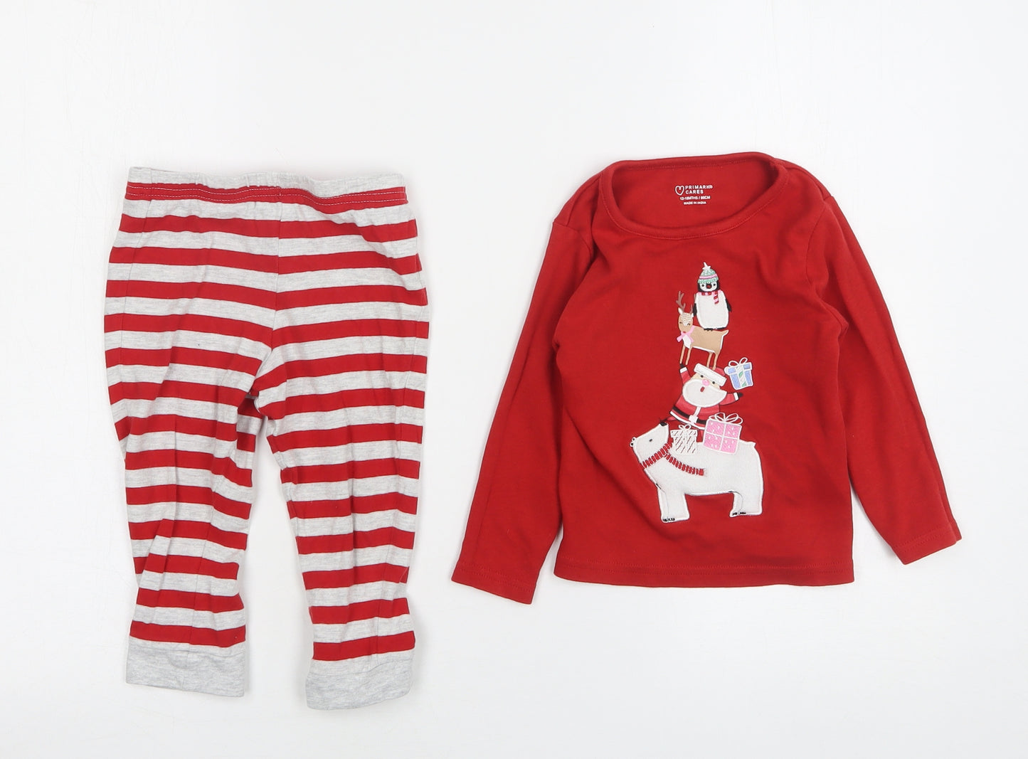 Primark Baby Red Striped Cotton Kaftan Pyjama Set Size 12-18 Months   - Christmas