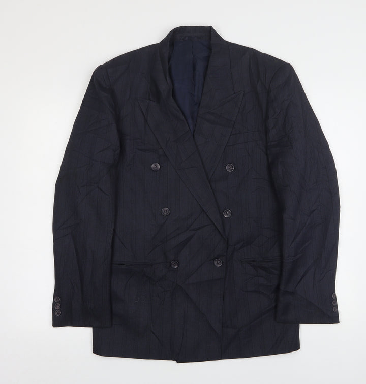 Quality Menswear Mens Blue Striped Polyester Jacket Suit Jacket Size 36