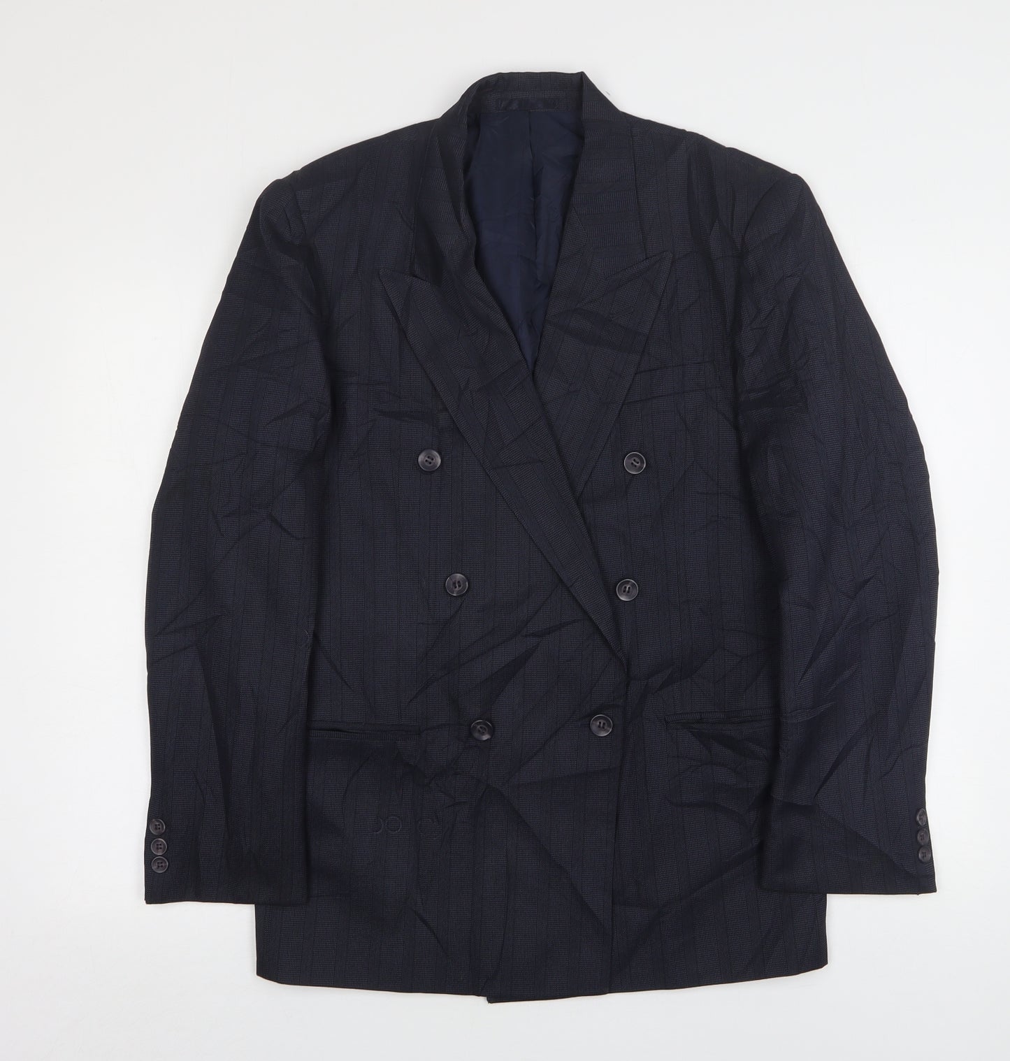 Quality Menswear Mens Blue Striped Polyester Jacket Suit Jacket Size 36