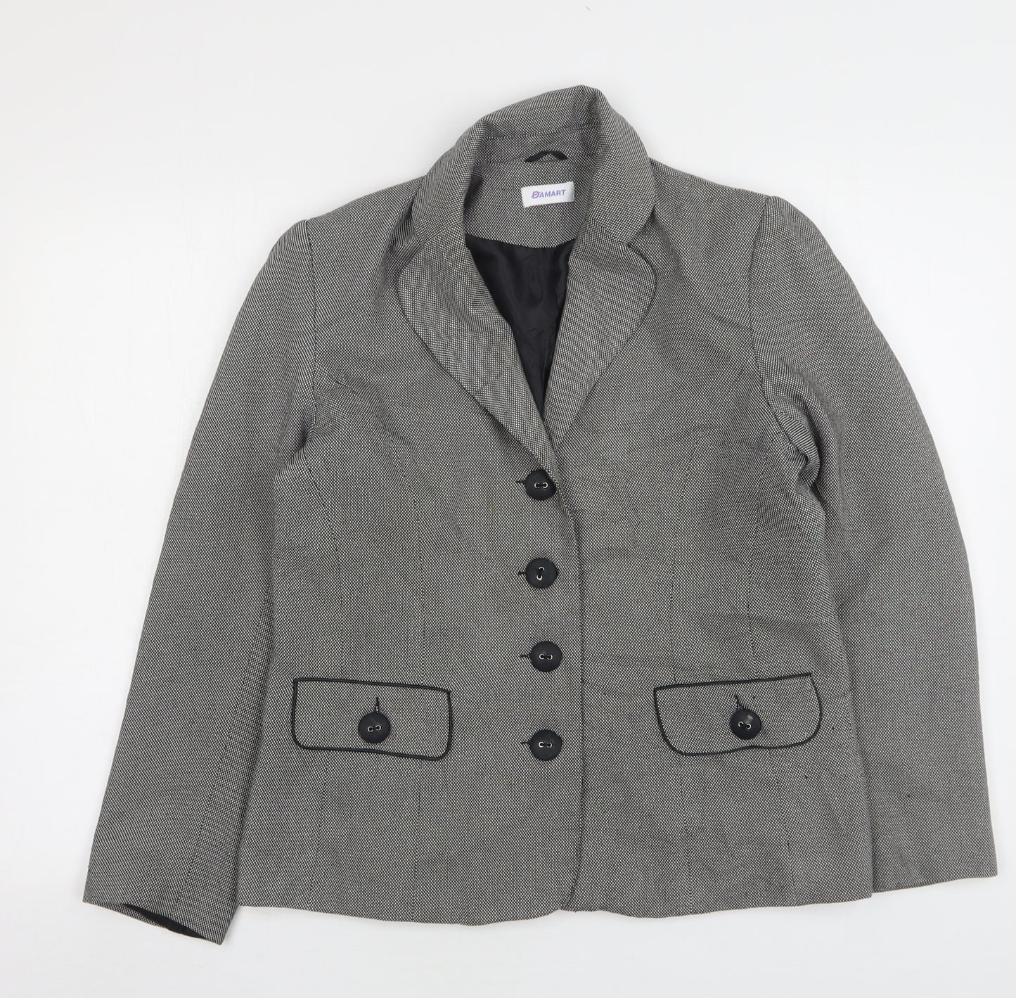 Damart Womens Grey Geometric Viscose Jacket Blazer Size 12