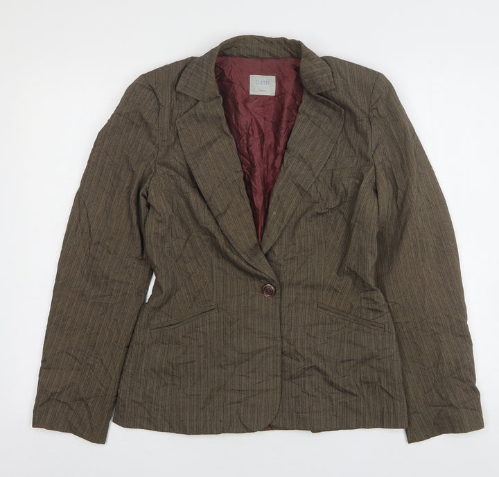 Oasis Womens Brown Striped Polyester Jacket Blazer Size 10