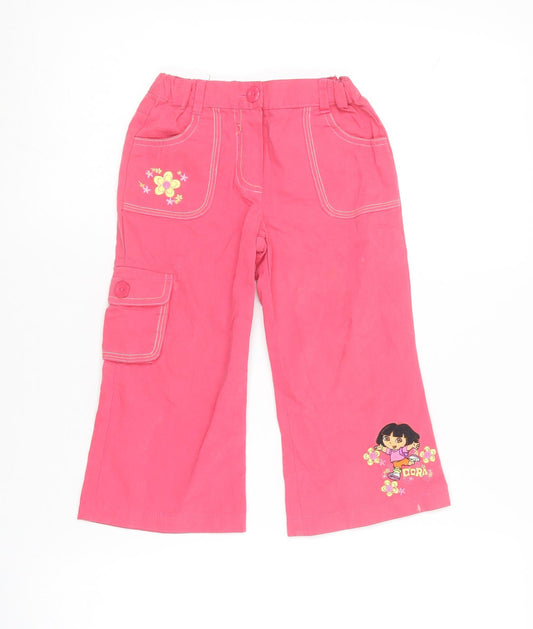 Nickelodeon Girls Pink  Cotton Cargo Trousers Size 2-3 Years  Regular  - Dora the explorer