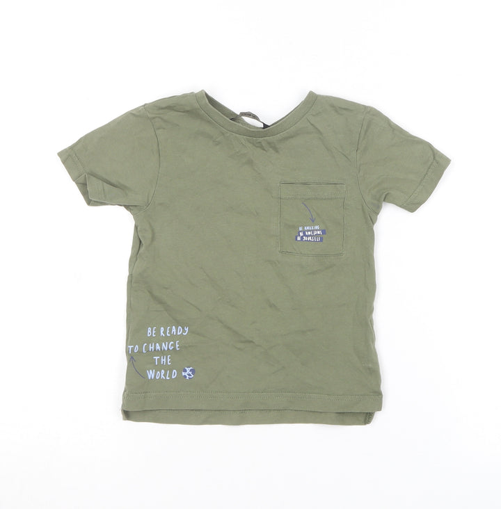 George Baby Green Cotton Basic T-Shirt Size 12-18 Months Round Neck - Be Awesome