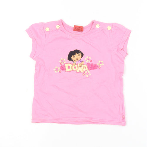 Nickelodeon Girls Pink  Cotton Basic T-Shirt Size 3-4 Years Round Neck  - Dora the explorer