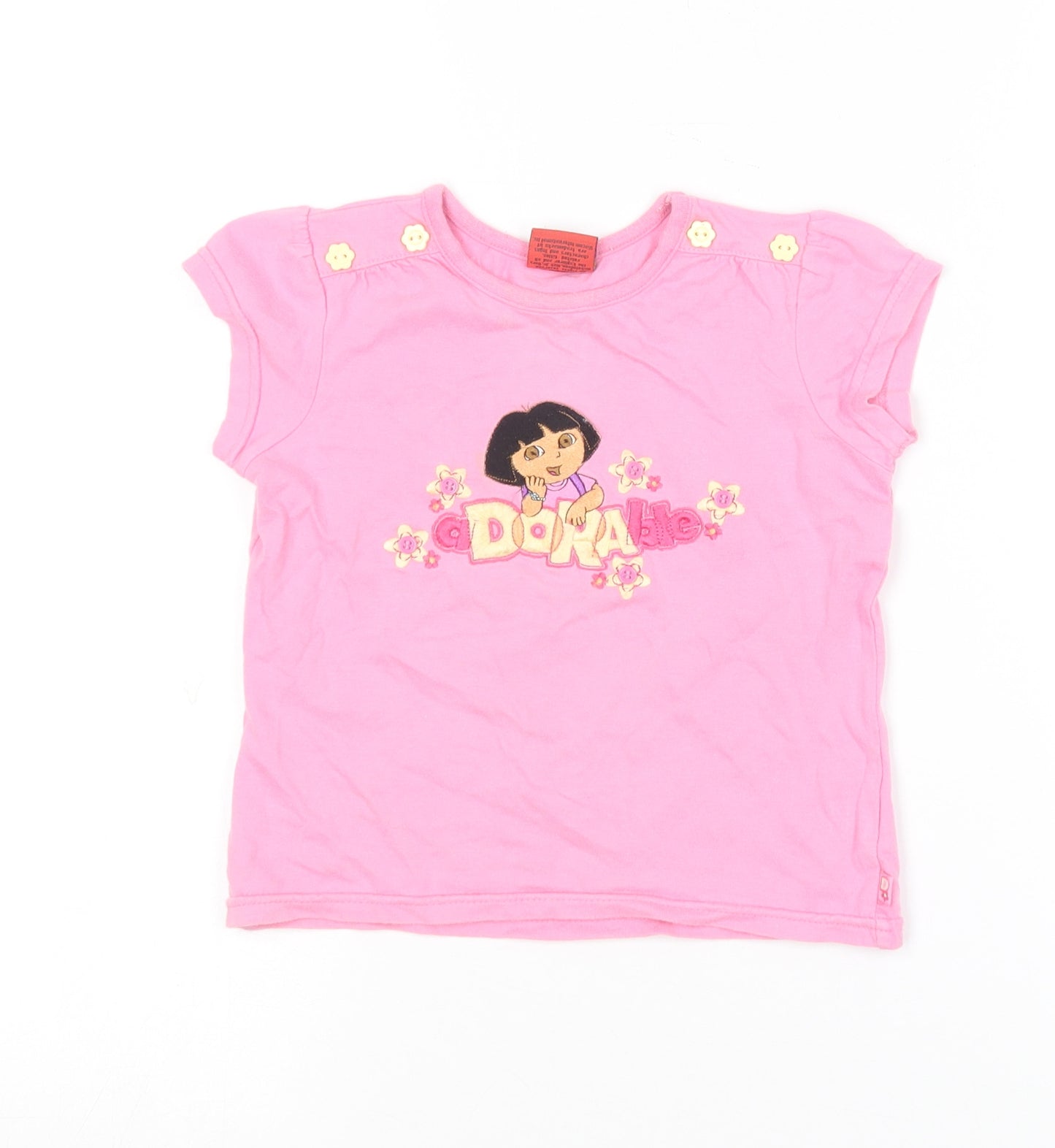 Nickelodeon Girls Pink  Cotton Basic T-Shirt Size 3-4 Years Round Neck  - Dora the explorer