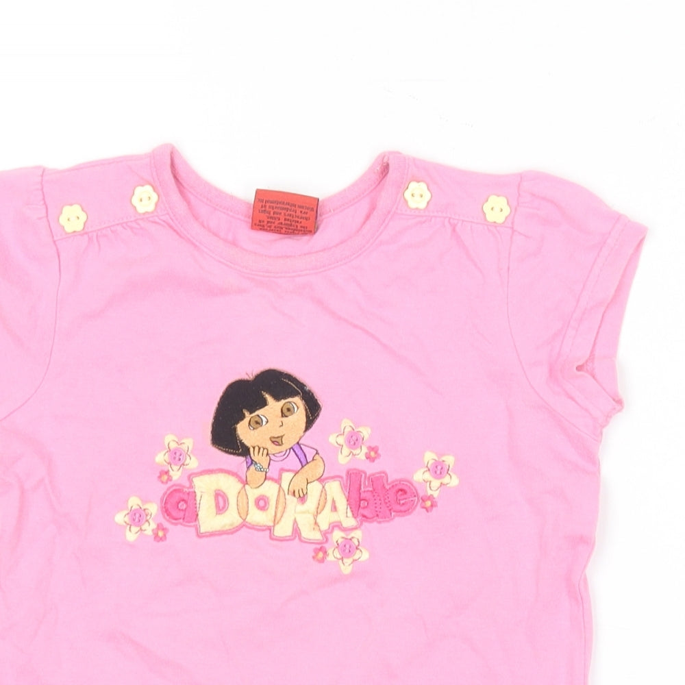 Nickelodeon Girls Pink  Cotton Basic T-Shirt Size 3-4 Years Round Neck  - Dora the explorer