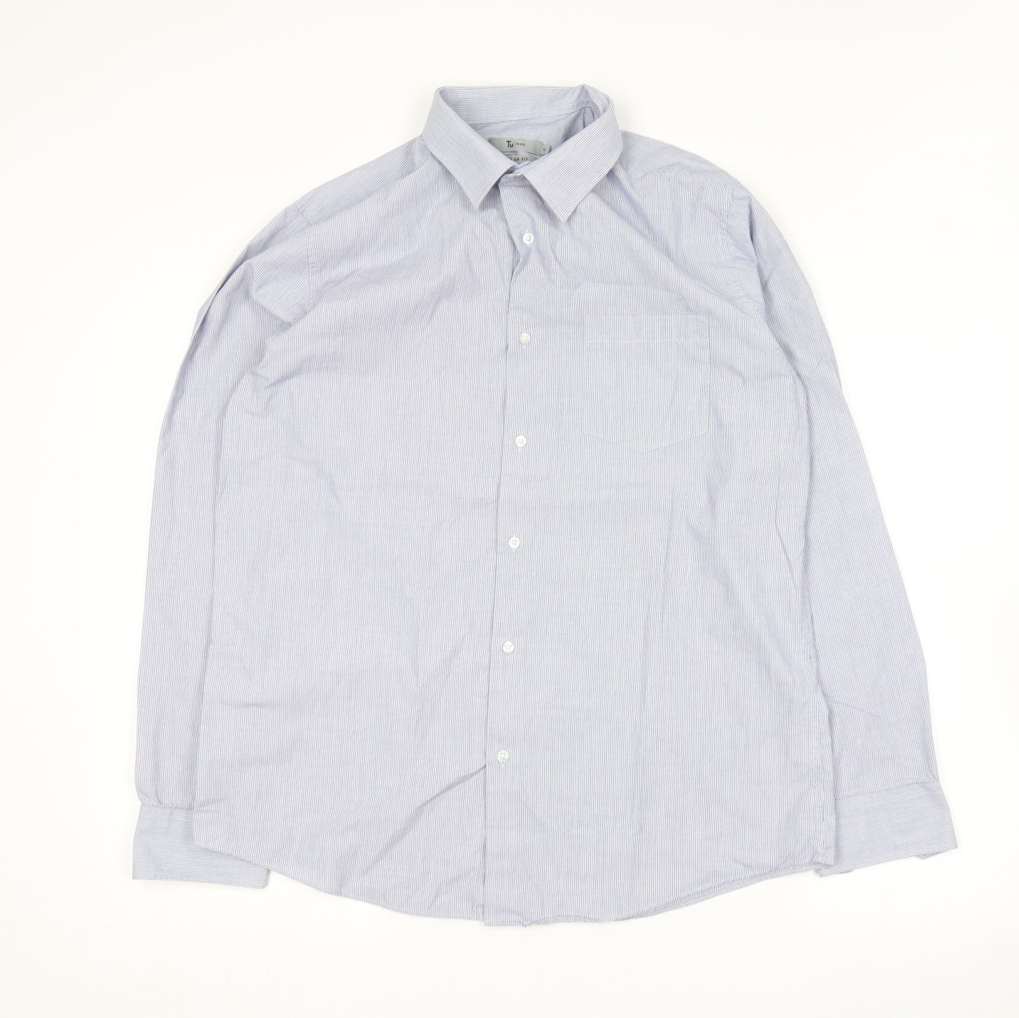 TU Mens Blue Striped Cotton  Dress Shirt Size 16 Collared