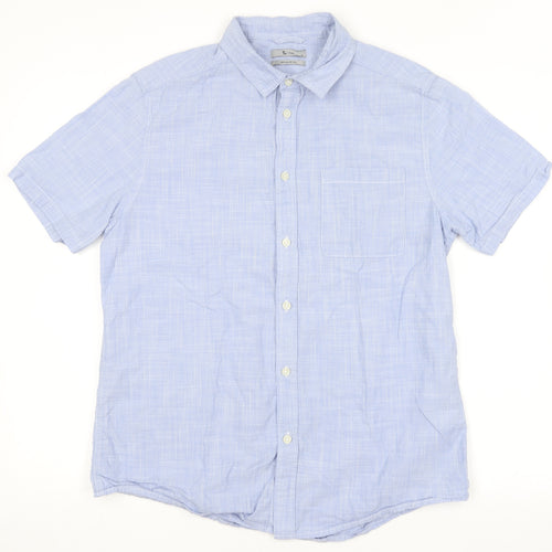 TU Mens Blue  Cotton  Button-Up Size M Collared