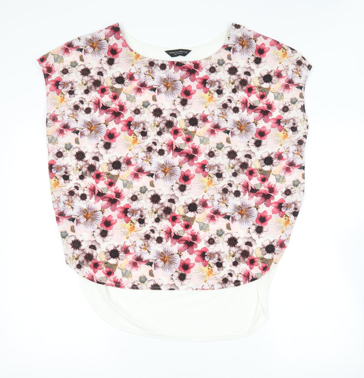 Dorothy Perkins Womens Multicoloured Floral Polyester Basic T-Shirt Size 14 Round Neck