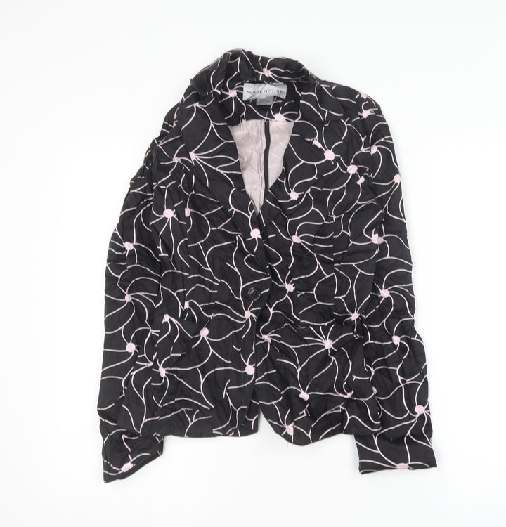 Warehouse Womens Black Floral  Jacket Blazer Size 10