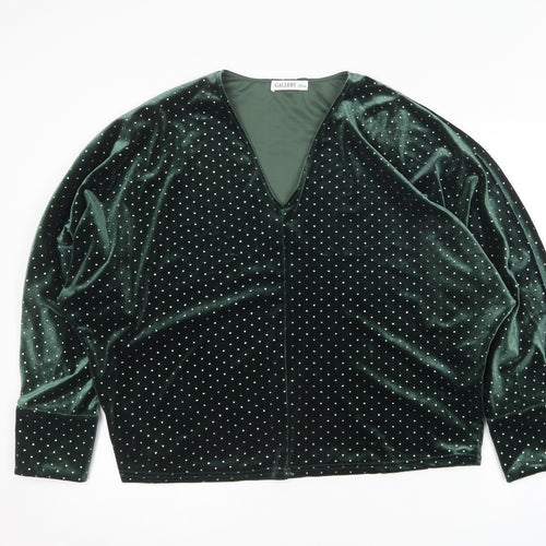 Gallery Womens Green V-Neck  Polyester Pullover Jumper Size L