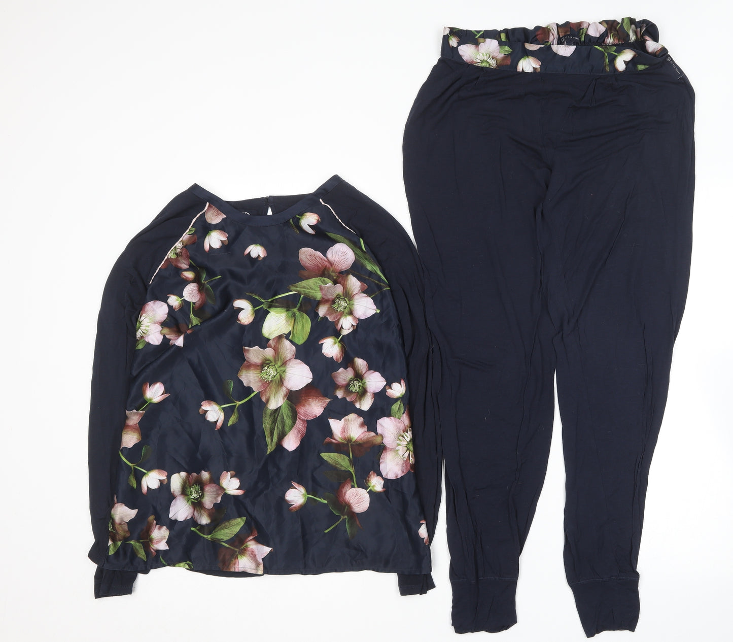 Ted Baker Womens Blue Floral Polyester Top Pyjama Set Size 8