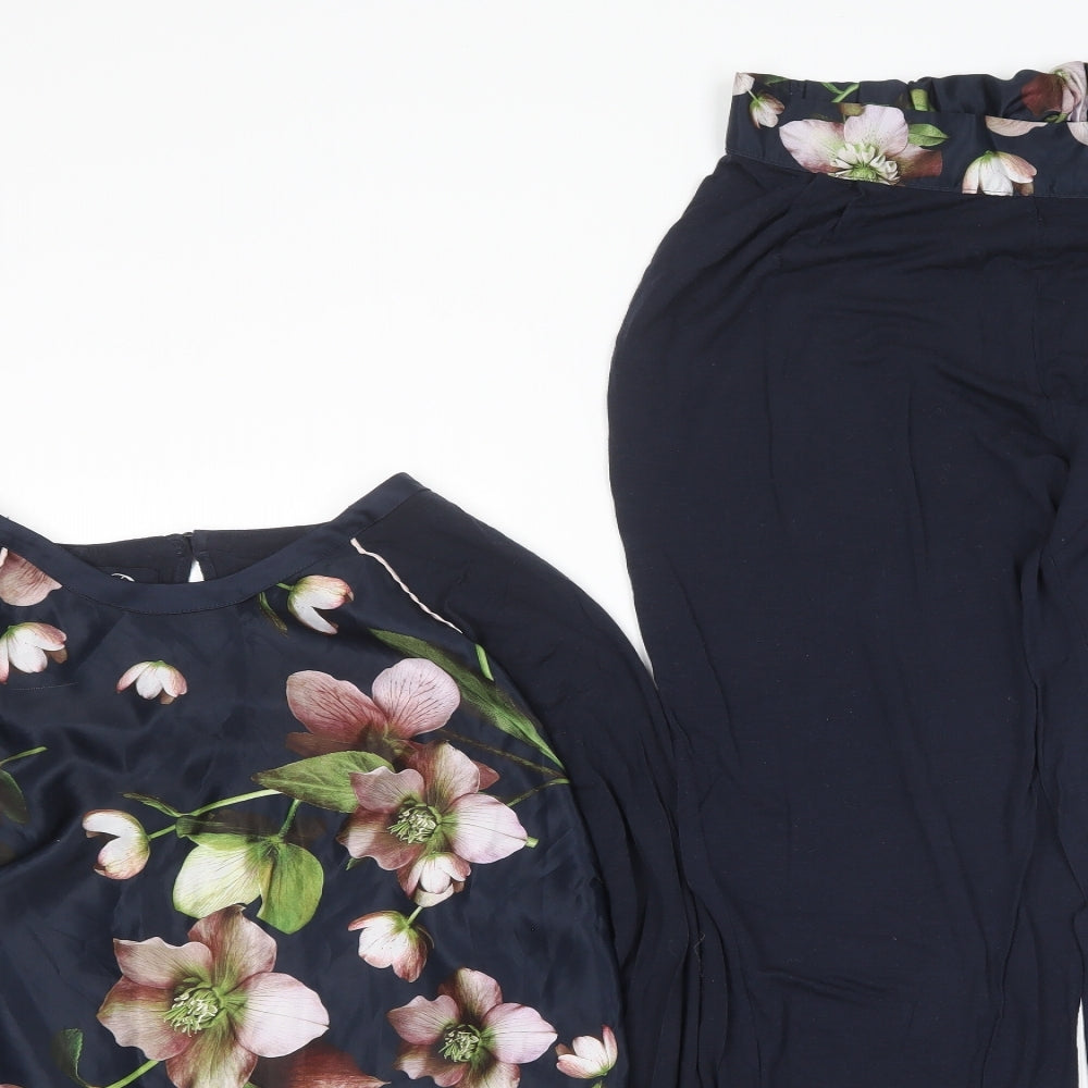 Ted Baker Womens Blue Floral Polyester Top Pyjama Set Size 8