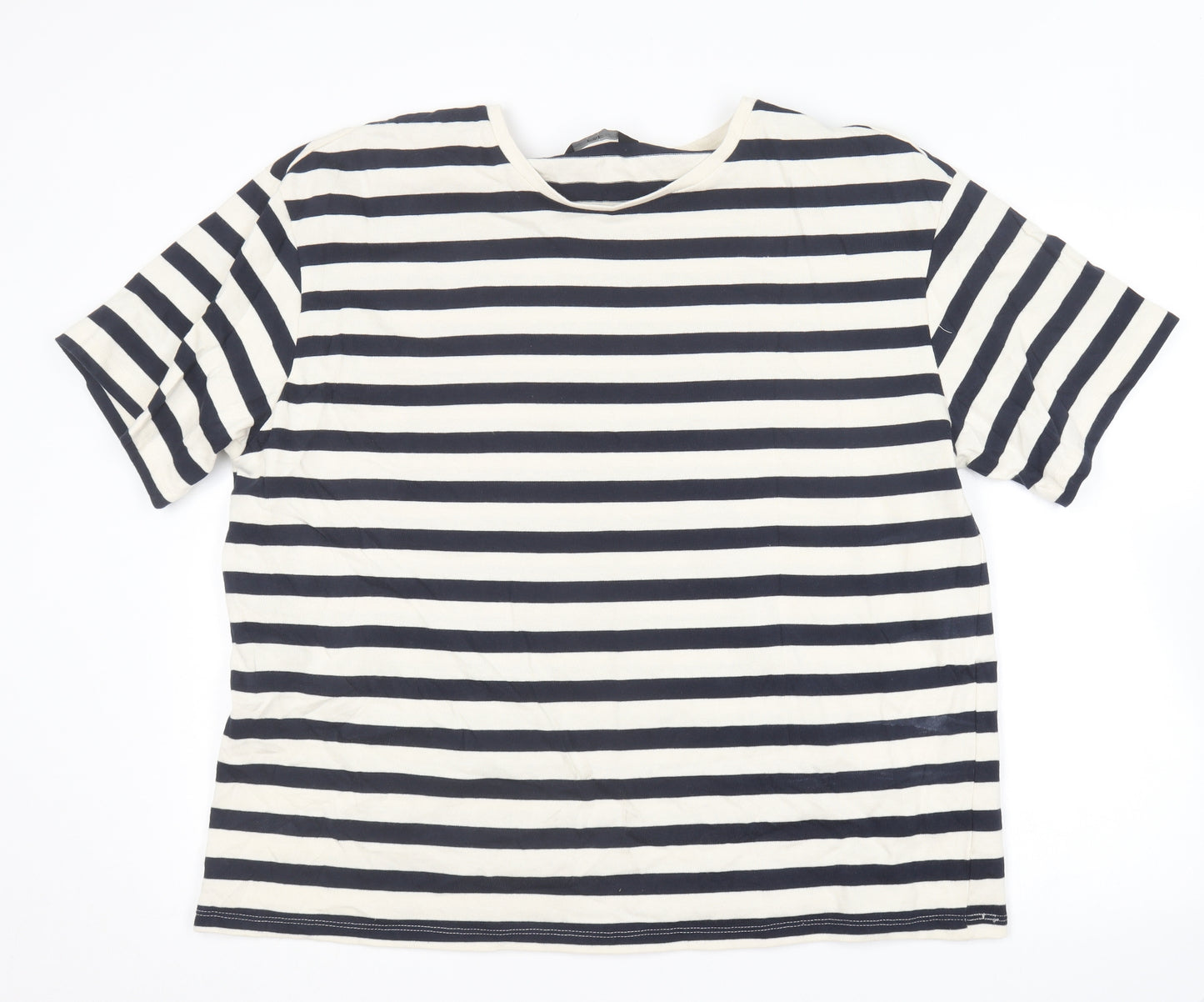 F&F Womens Blue Striped Cotton Basic T-Shirt Size 20 Round Neck