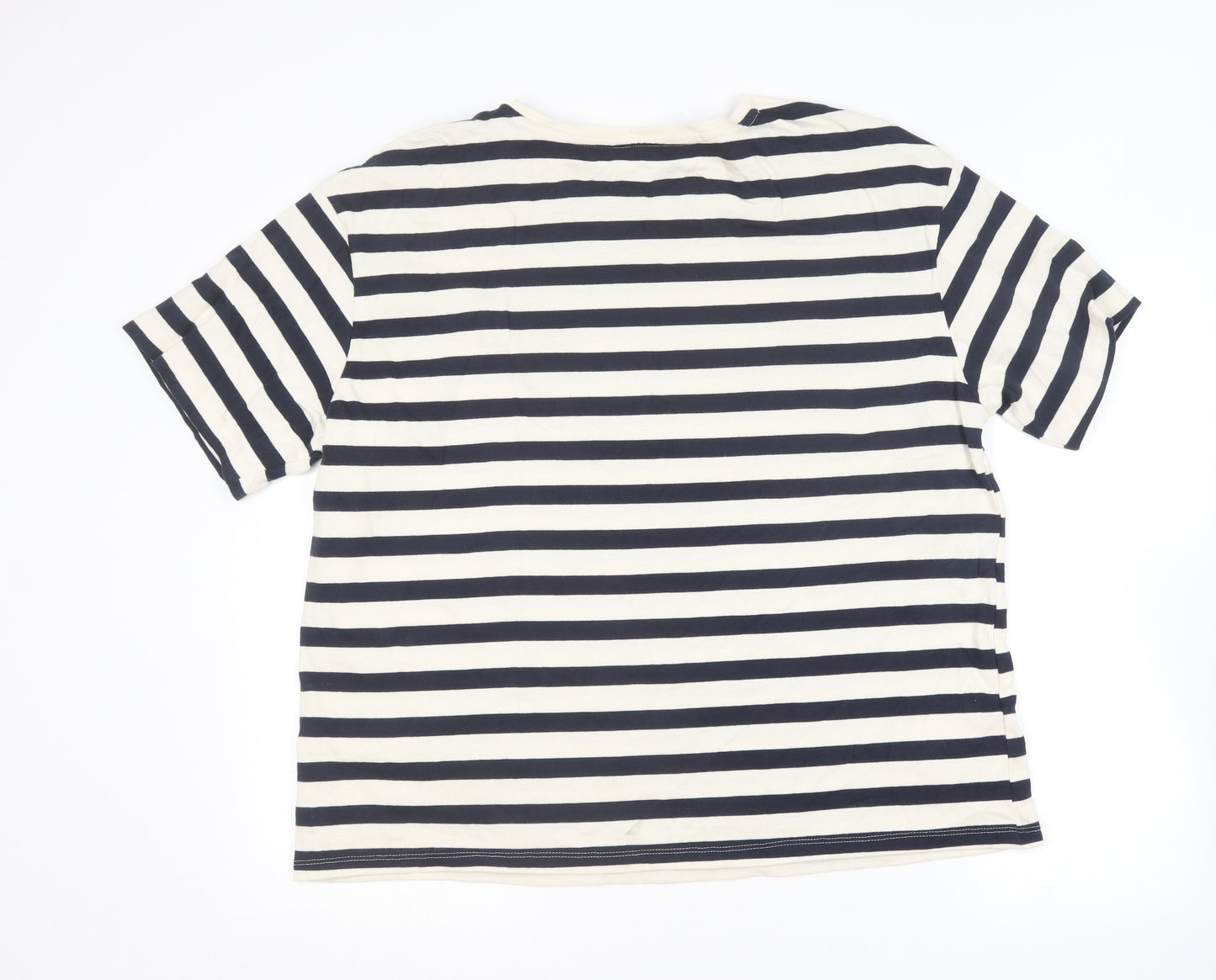 F&F Womens Blue Striped Cotton Basic T-Shirt Size 20 Round Neck