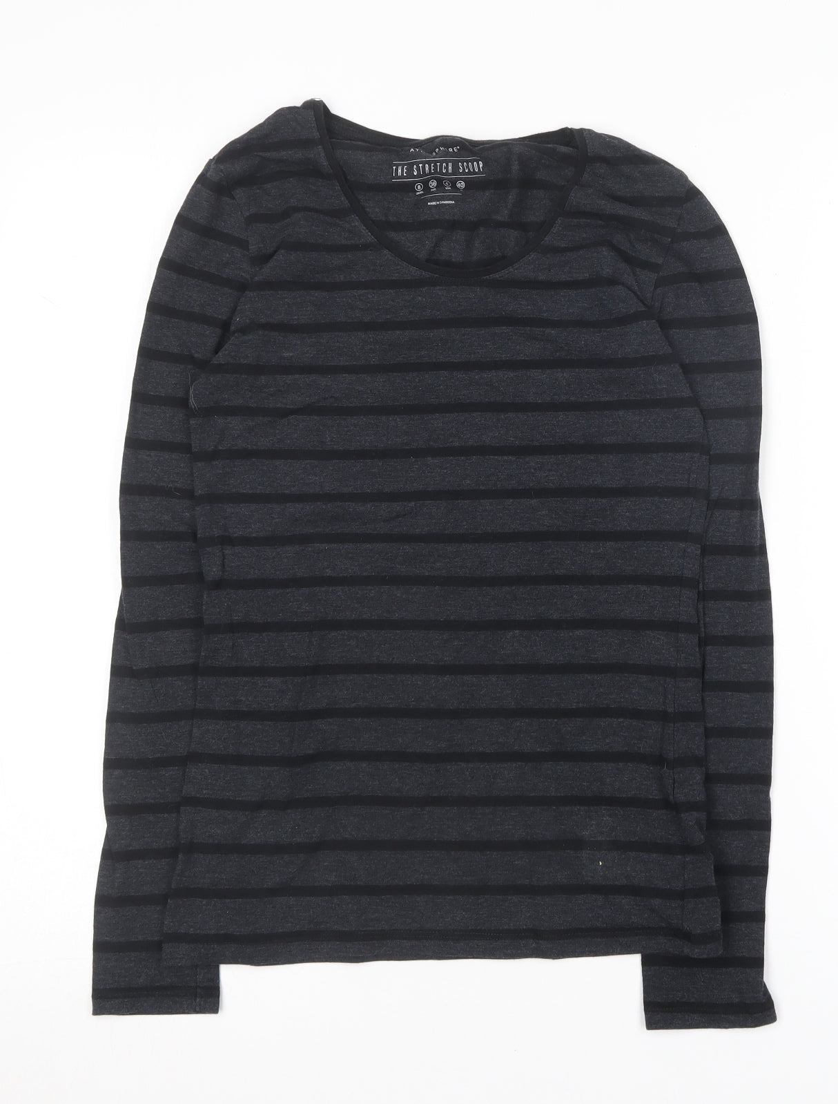 Primark Womens Grey Striped Cotton Basic T-Shirt Size 8 Round Neck