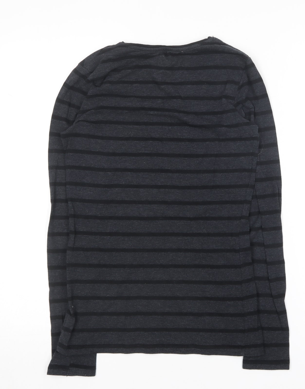 Primark Womens Grey Striped Cotton Basic T-Shirt Size 8 Round Neck