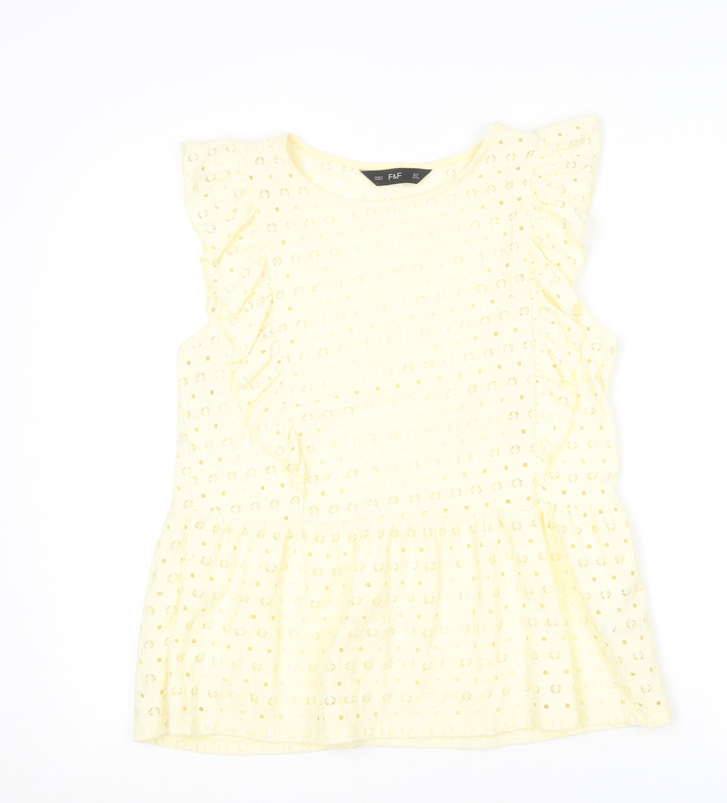 F&F Womens Yellow  Polyester Basic Blouse Size 12 Round Neck
