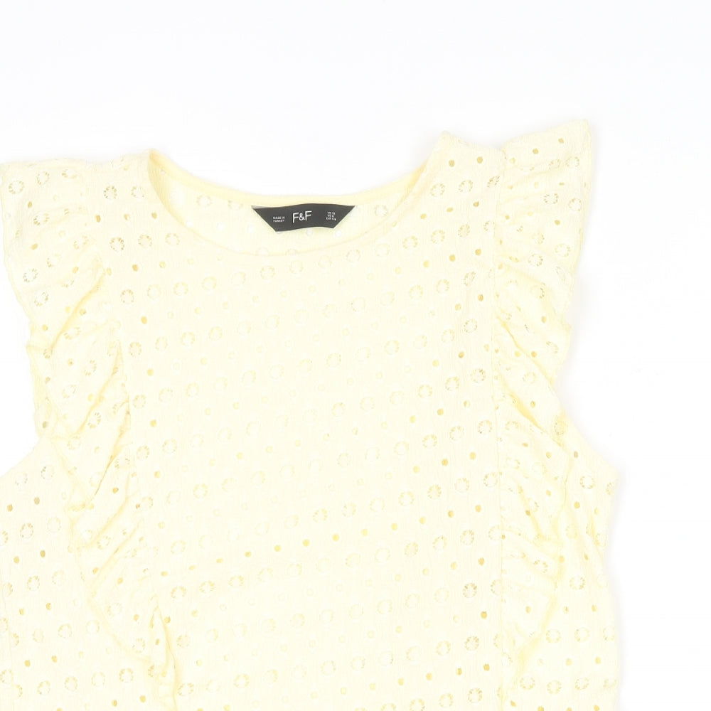 F&F Womens Yellow  Polyester Basic Blouse Size 12 Round Neck