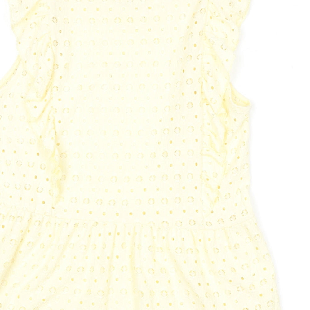 F&F Womens Yellow  Polyester Basic Blouse Size 12 Round Neck