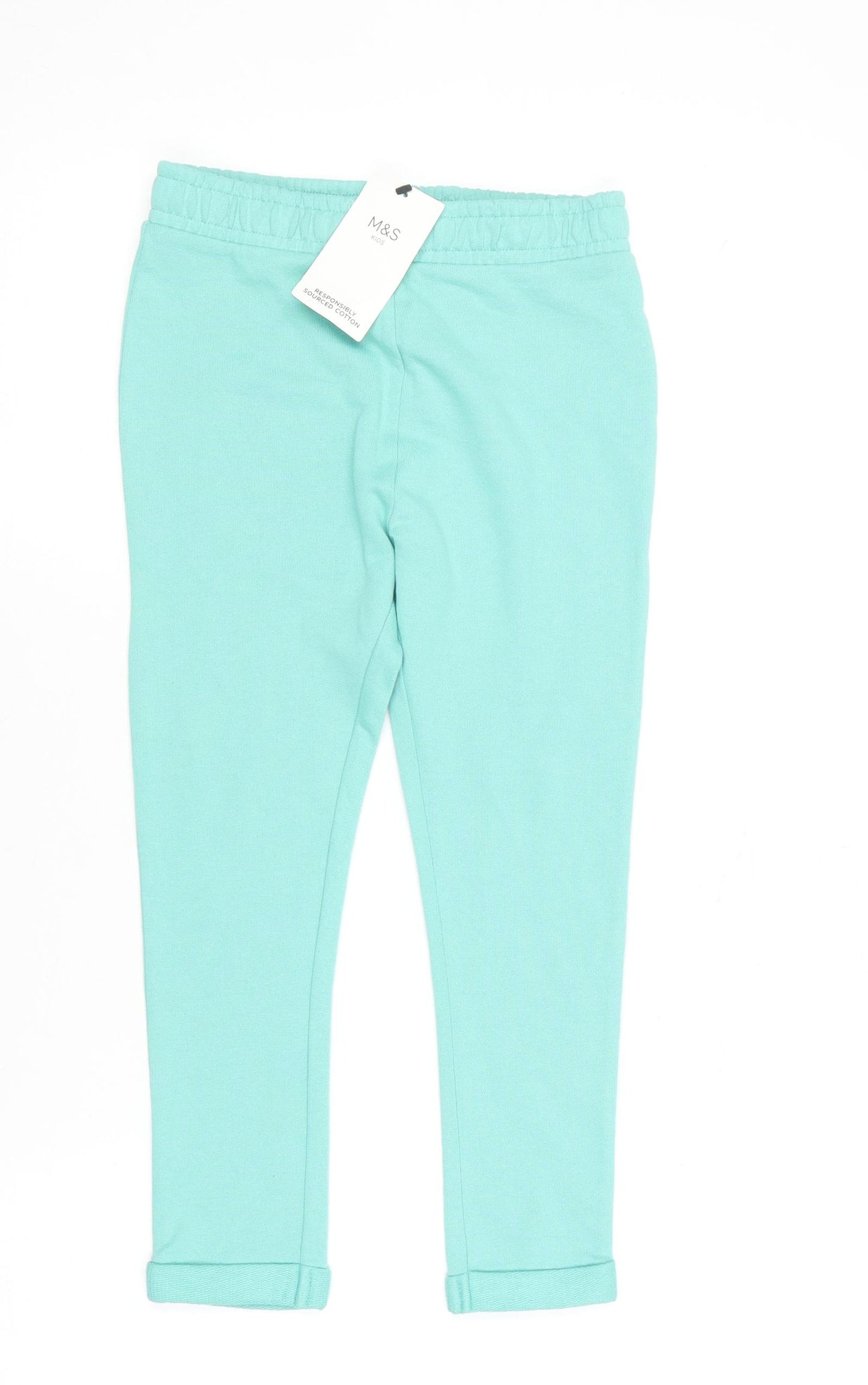 Marks and Spencer Girls Green  Cotton Jogger Trousers Size 6-7 Years  Regular