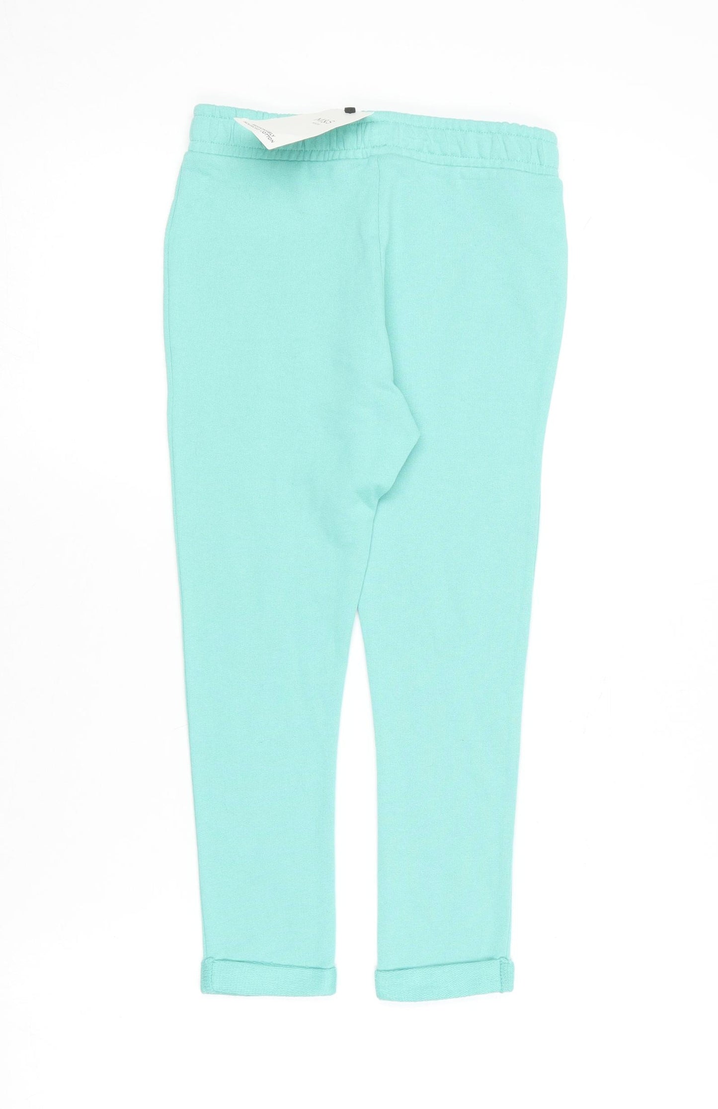 Marks and Spencer Girls Green  Cotton Jogger Trousers Size 6-7 Years  Regular