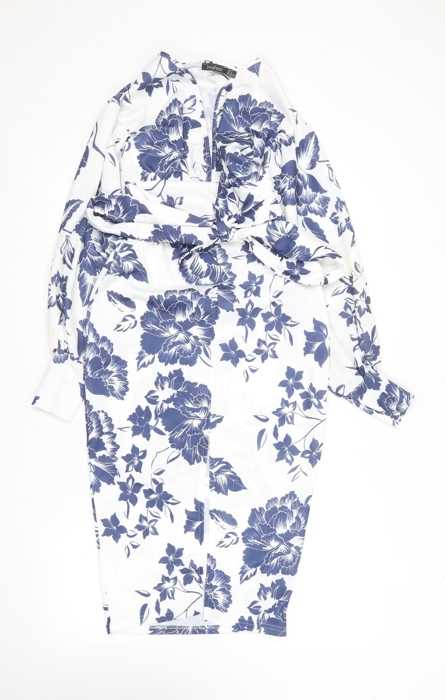 Boohoo Womens Blue Floral Polyester Bodycon  Size 8  V-Neck