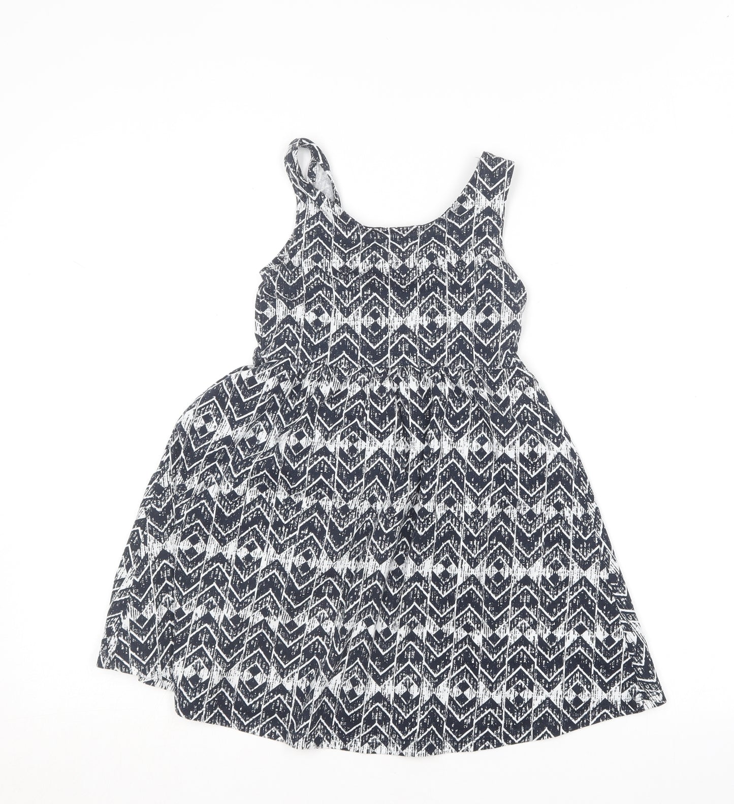 TU Girls Blue Geometric Cotton Skater Dress  Size 8 Years  Boat Neck