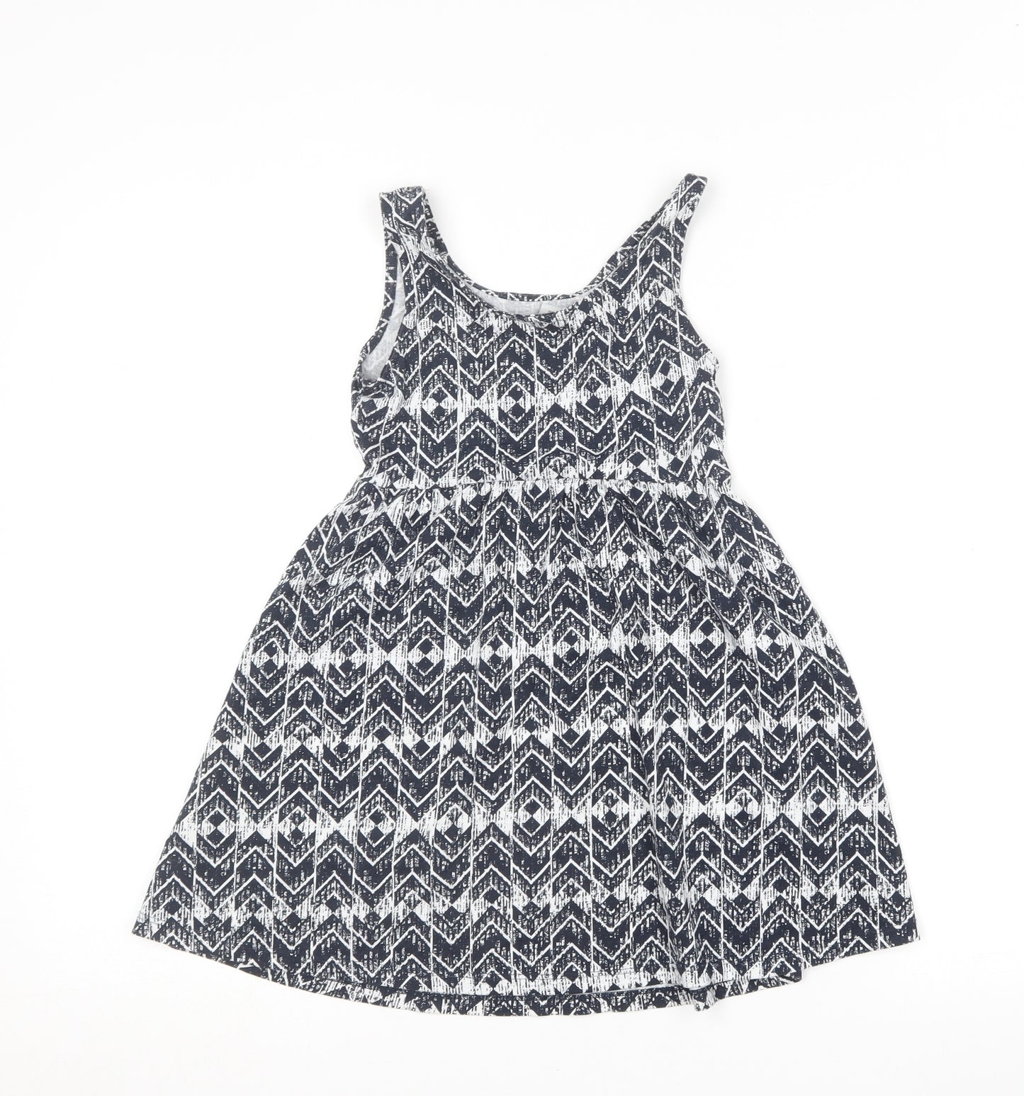 TU Girls Blue Geometric Cotton Skater Dress  Size 8 Years  Boat Neck