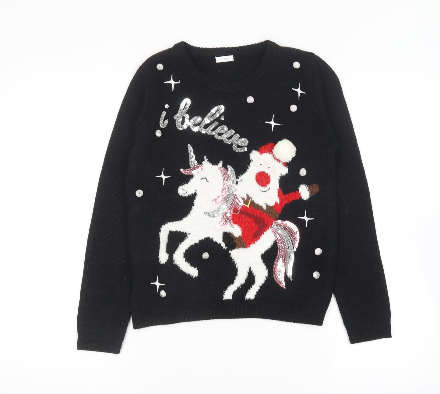 NEXT Girls Black Round Neck  Acrylic Pullover Jumper Size 10 Years   - Christmas Unicorn