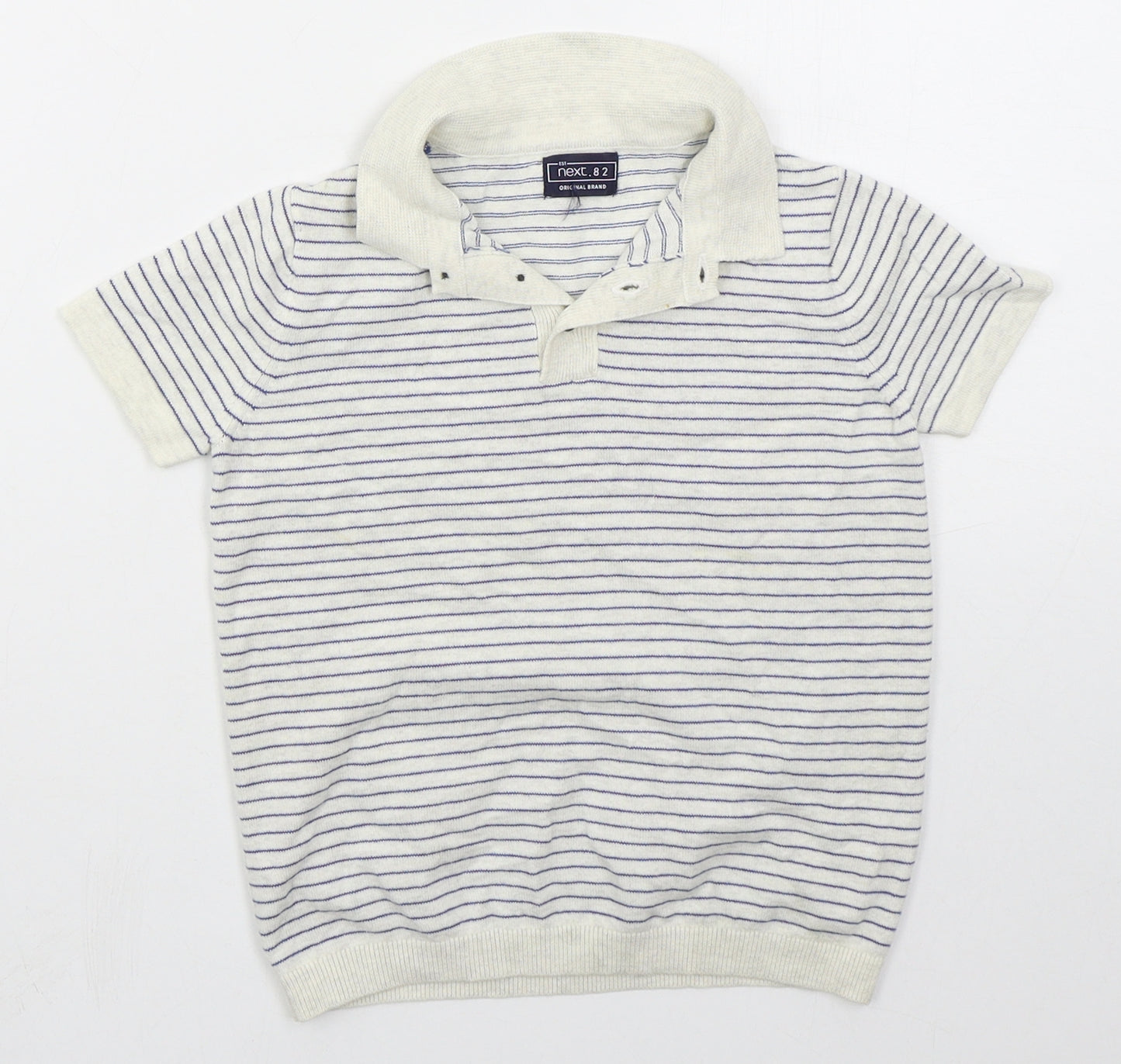 NEXT Boys Grey Striped Cotton Basic Polo Size 4 Years Collared Pullover